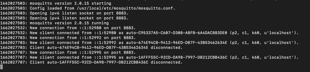 Consola del broker Mosquitto